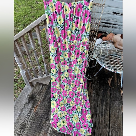 Lilly Pulitzer Marlisa Maxi Dress L Strapless Doodlebug Daisy Floral Pink Green - Picture 7 of 7